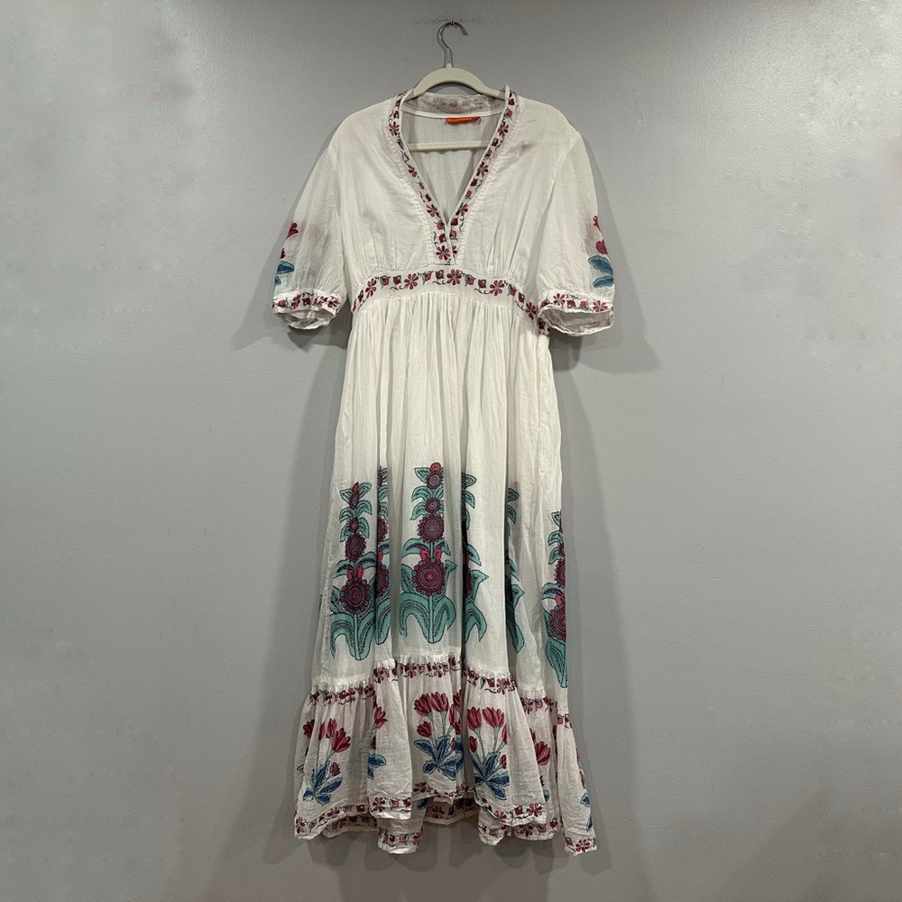 Oliphant Vneck Cuff Printed Puff Sleeve Maxi Dress Large L
